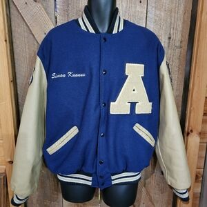 Neff Mens XL Blue & Tan Lettermans Bomber Style "A" Tiger Jacket